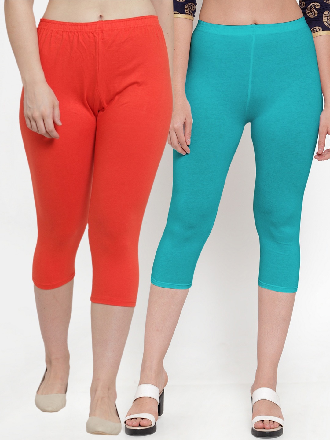 

GRACIT Women Orange & Blue Pack Of 2 Capris