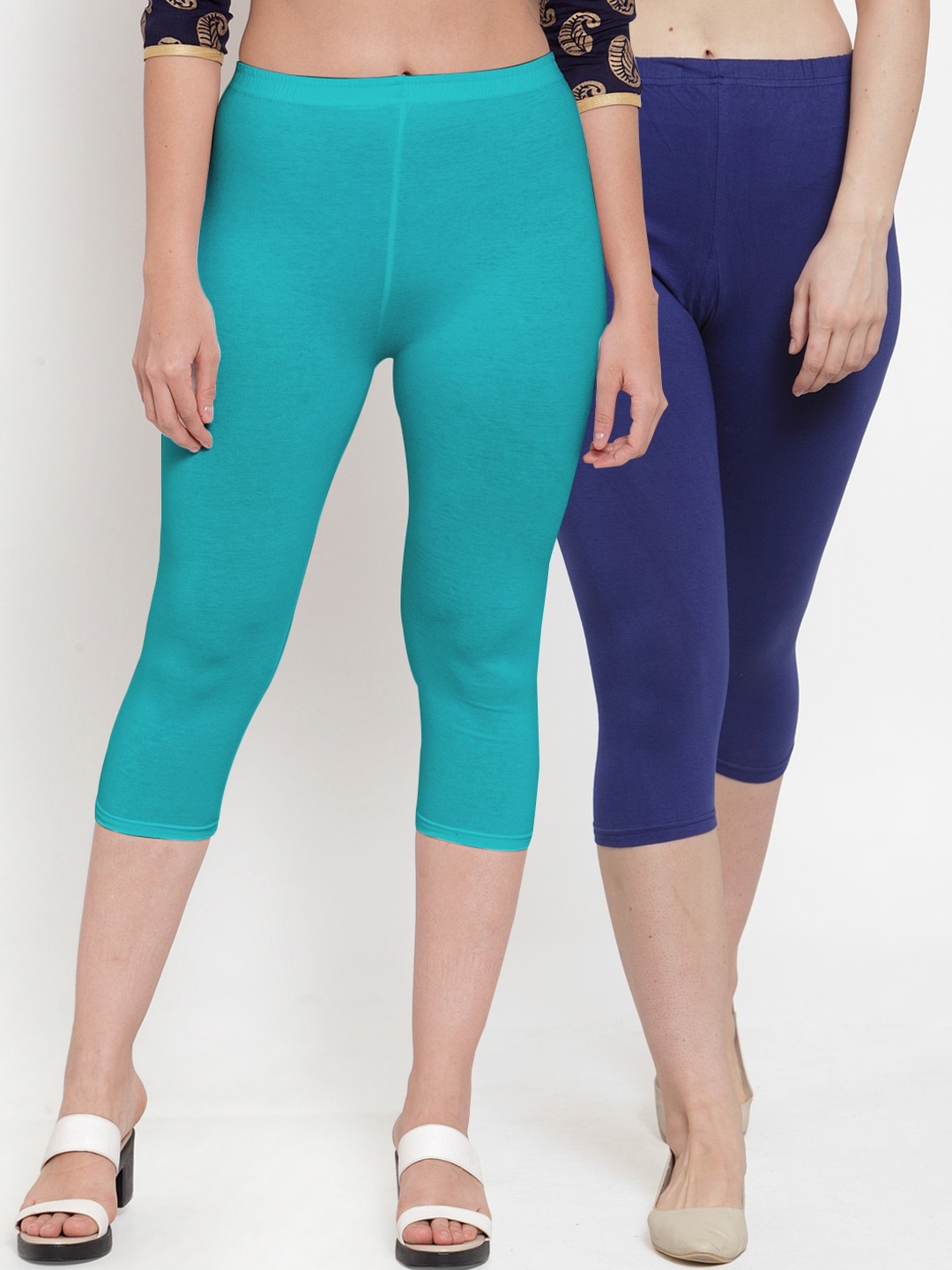 

GRACIT Women Blue And Green Pack of 2 Capris