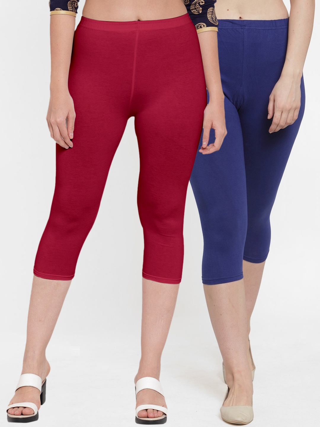 

GRACIT Women Pack Of 2 Blue & Maroon Capris