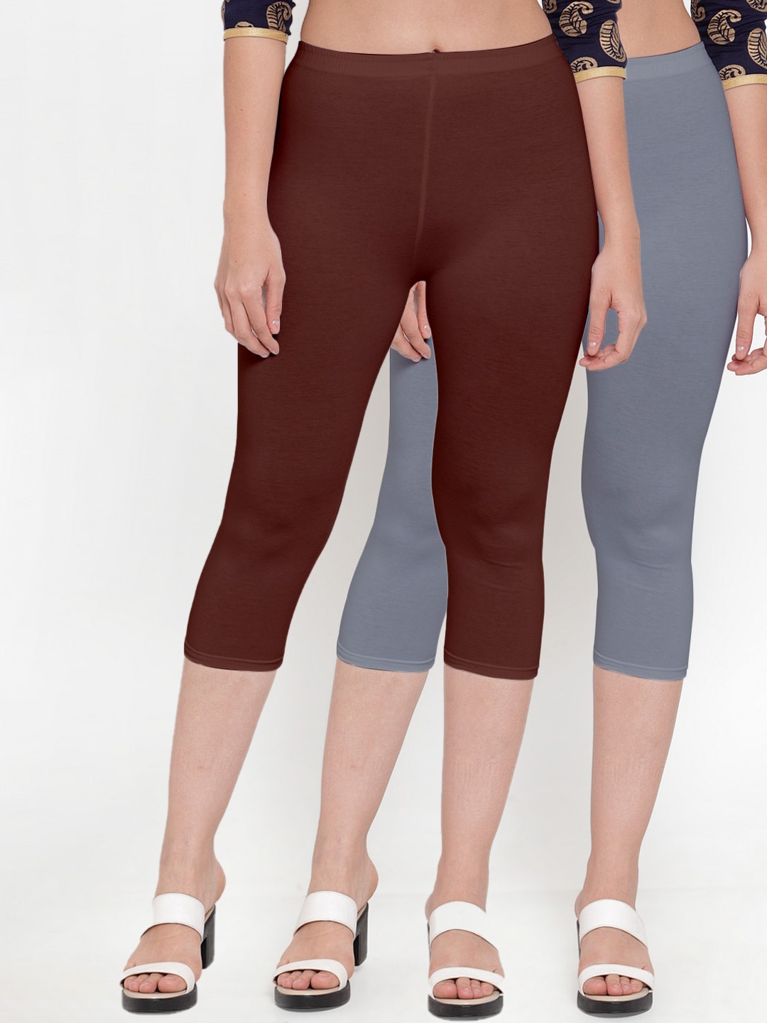 

GRACIT Women Grey & Brown Pack Of 2 Capris