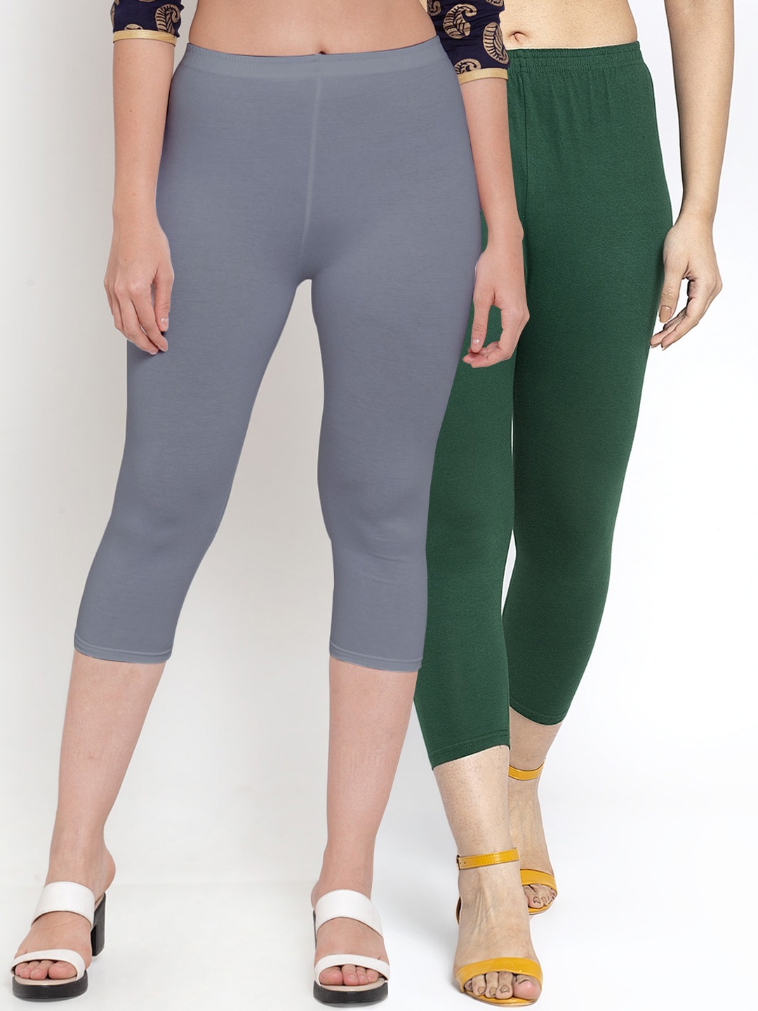 

GRACIT Pack of 2 Women Grey & Green Capris