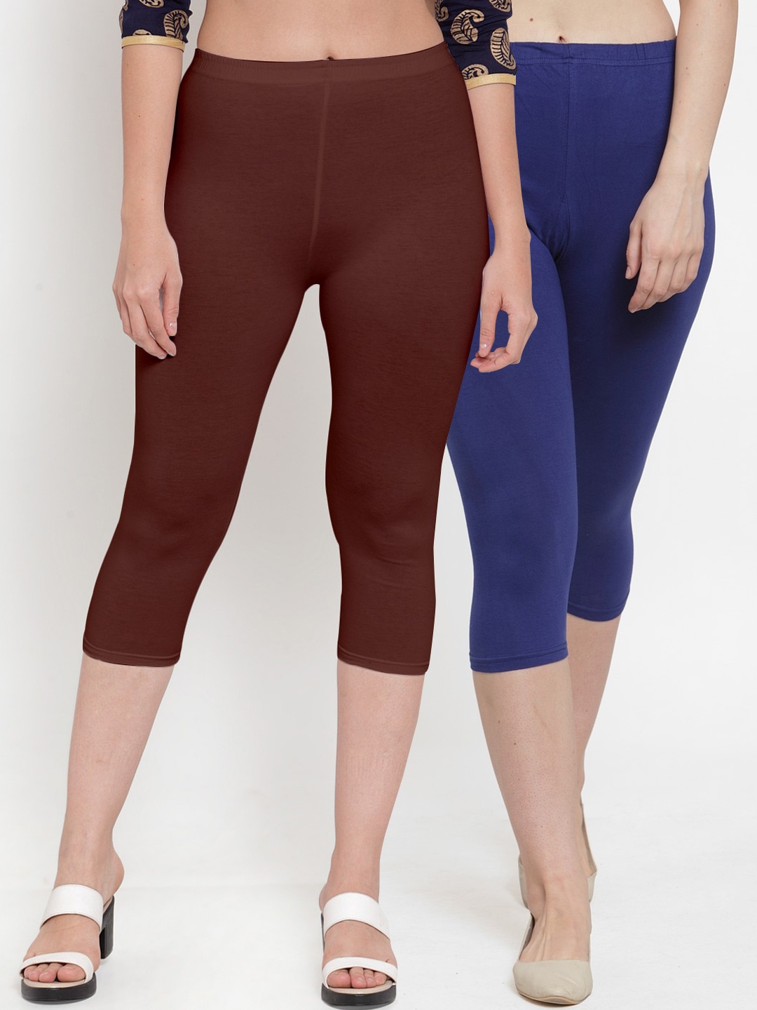 

GRACIT Women Pack of 2 Blue & Brown Capris