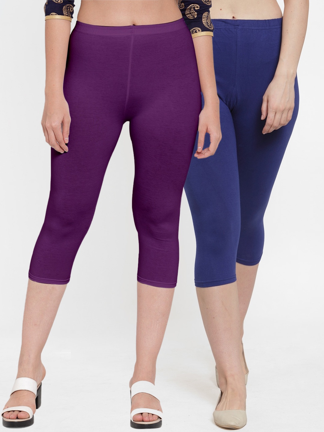 

GRACIT Women Blue & Purple Cotton Slim Fit Capris