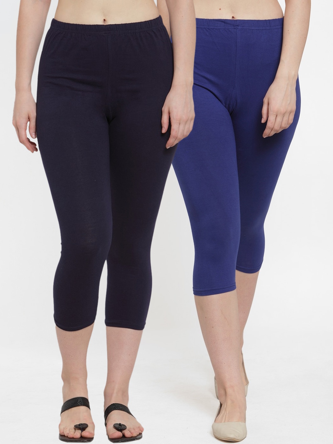 

GRACIT Women Set Of 2 Blue & Navy Blue Capris