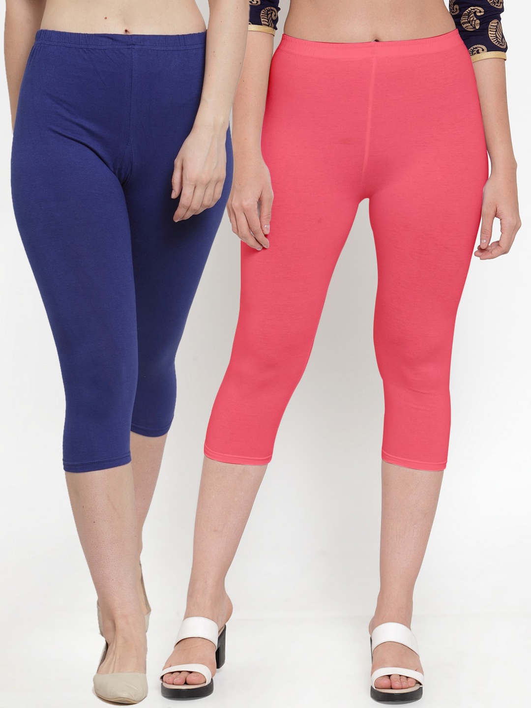 

GRACIT Women Blue & Pink Set Of 2 Solid Slim Fit Capris