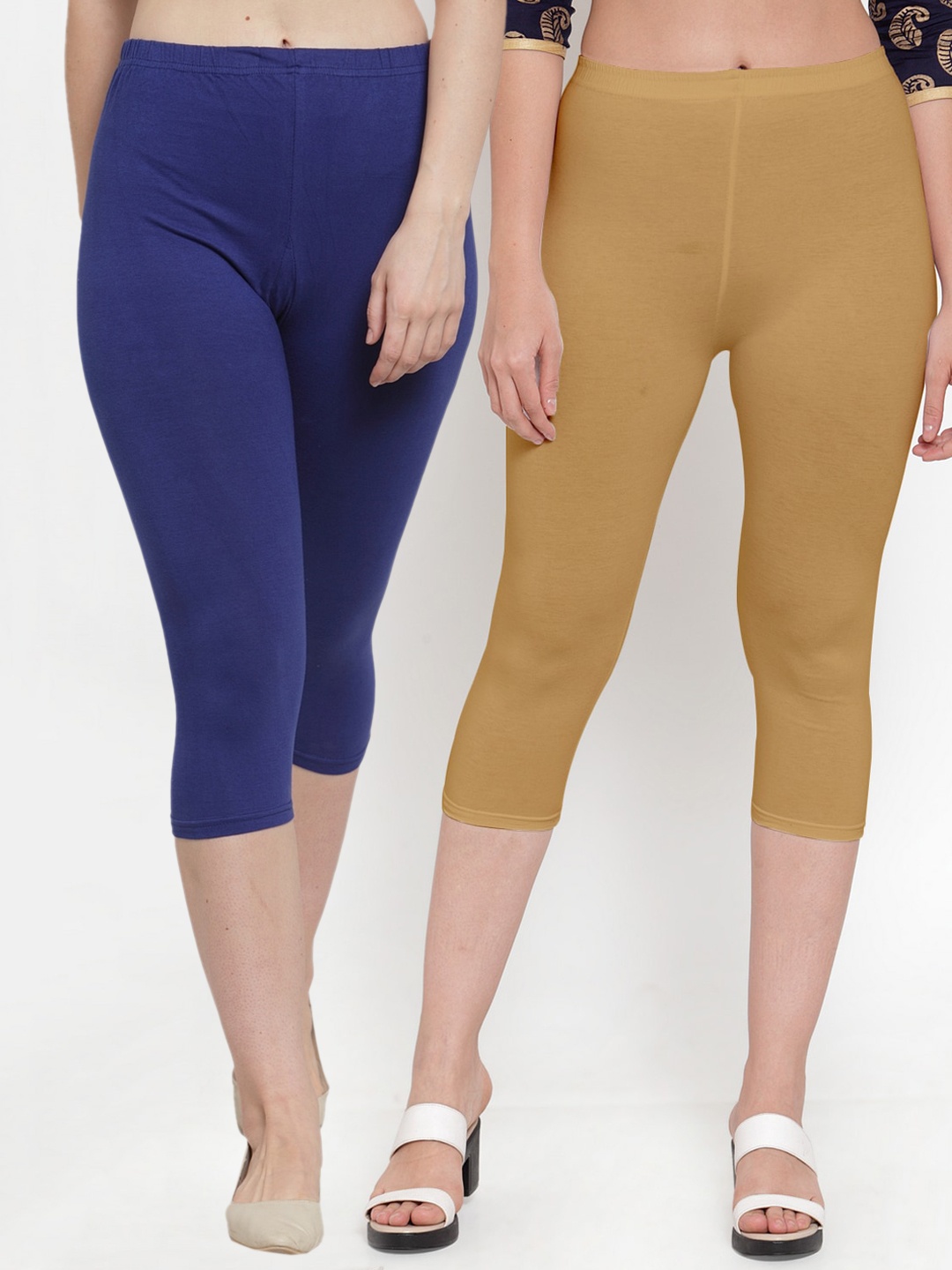 

GRACIT Women Blue & Beige Pack Of 2 Capris