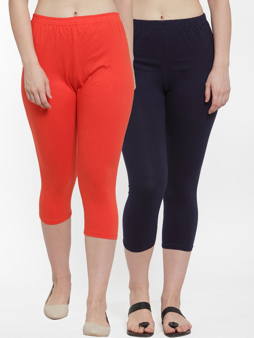 

GRACIT Women Orange & Navy Blue Pack of 2 Capris
