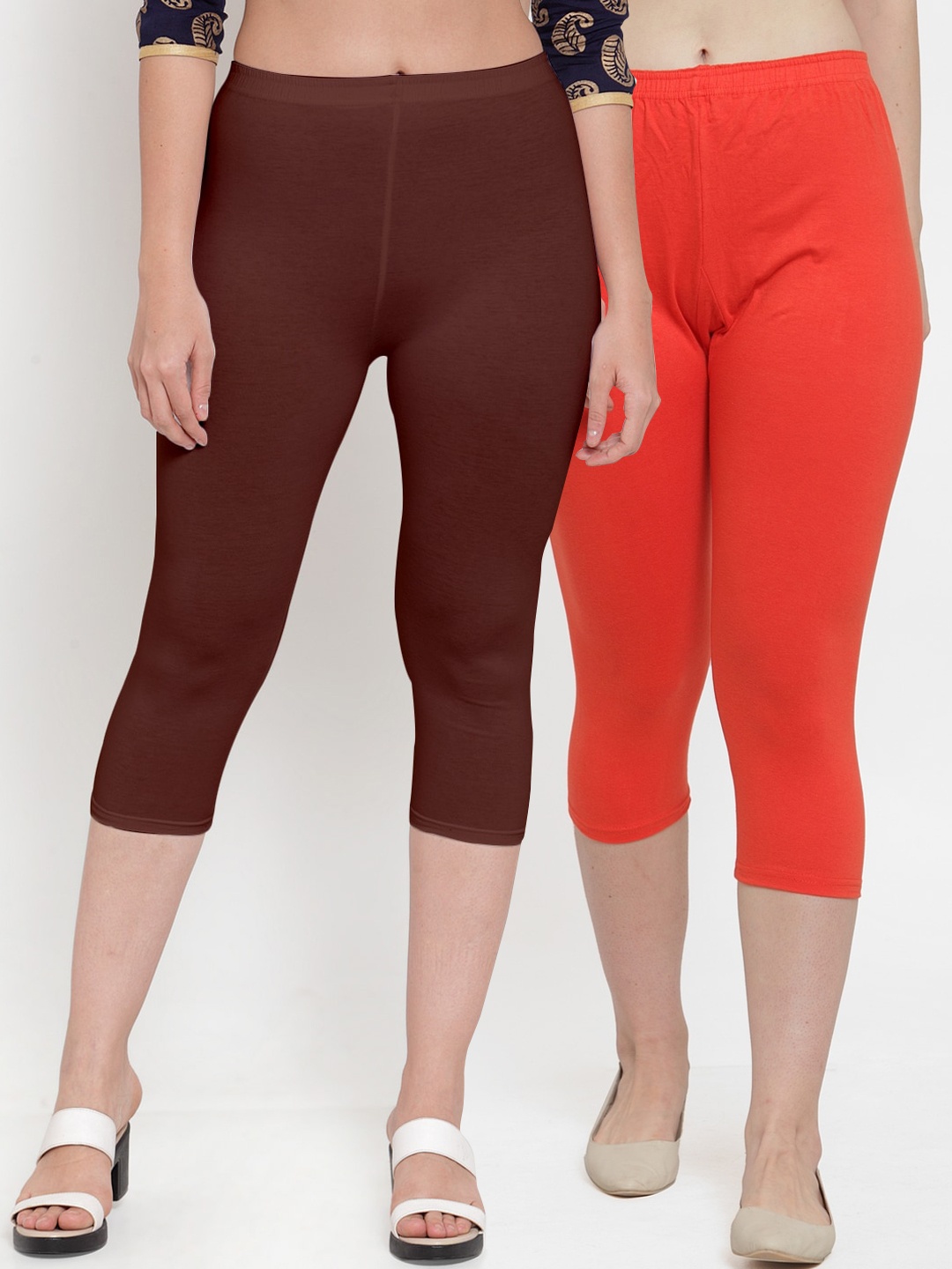 

GRACIT Pack of 2 Women Orange & Brown Capris