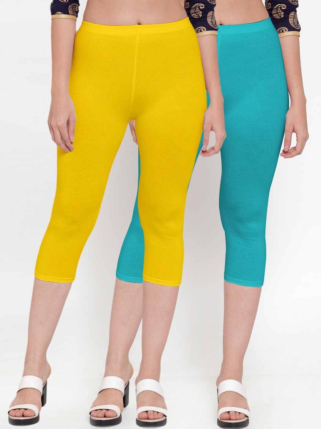 

GRACIT Women Yellow & Blue Pack Of 2 Capris