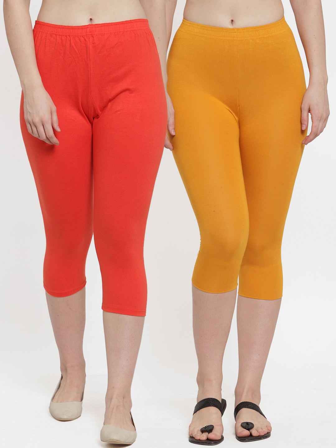 

GRACIT Women Set Of 2 Orange & Mustard Capris