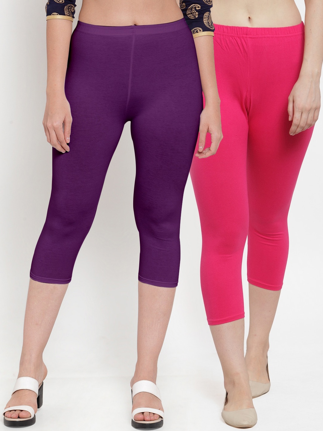 

GRACIT Women Pink & Purple Set Of 2 Solid Slim Fit Capris