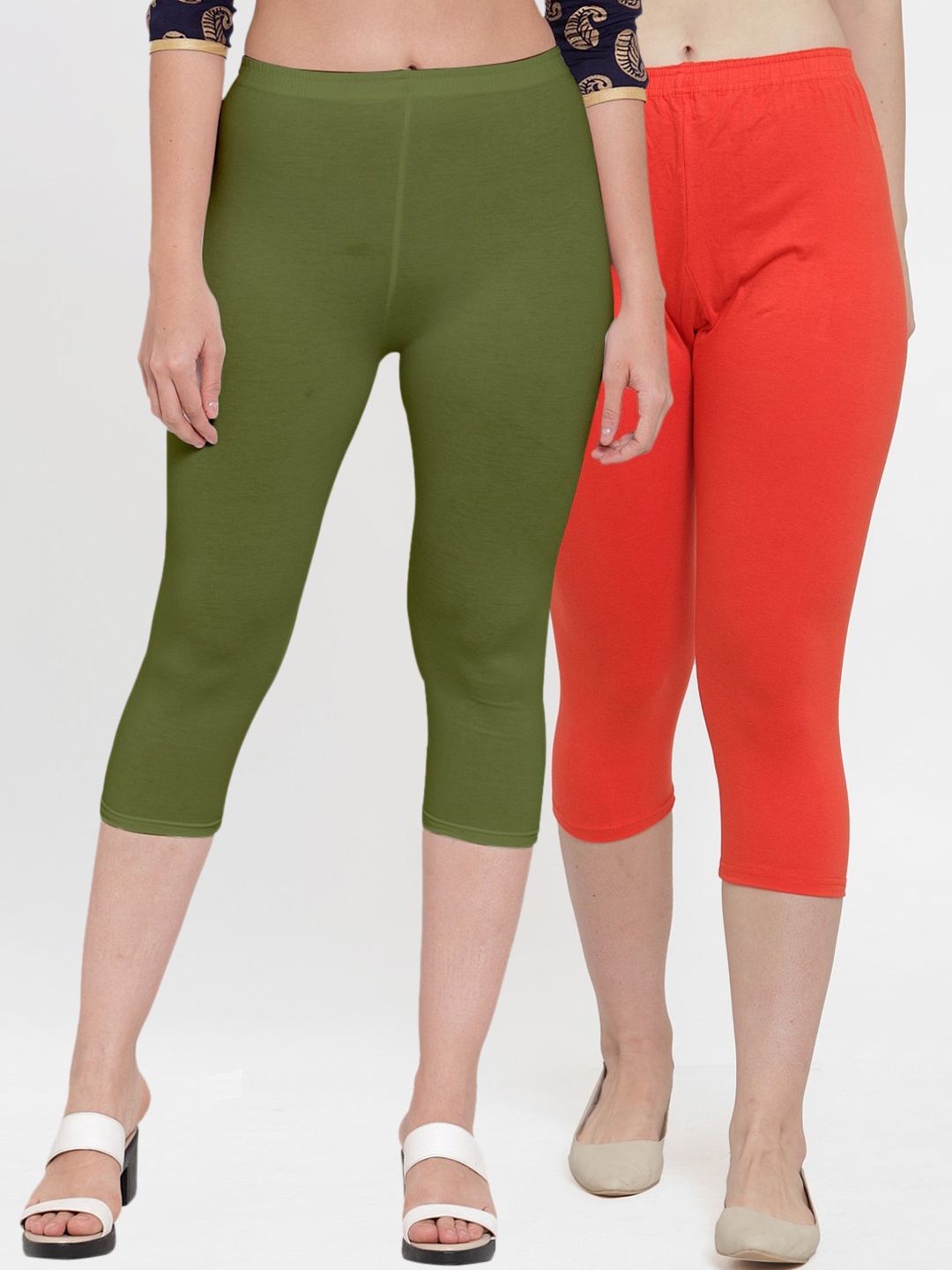 

GRACIT Women Pack Of 2 Capris, Orange