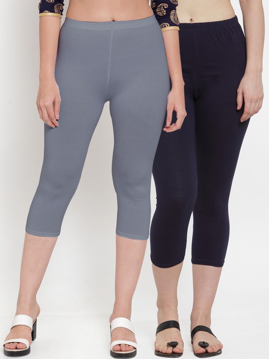 

GRACIT Women Pack of 2 Grey & Navy Blue Capris