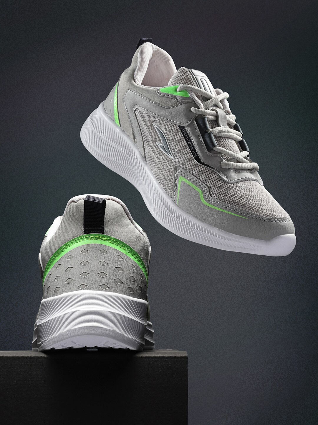 

ASIAN Men Grey & Green Mesh Running Non-Marking Shoes