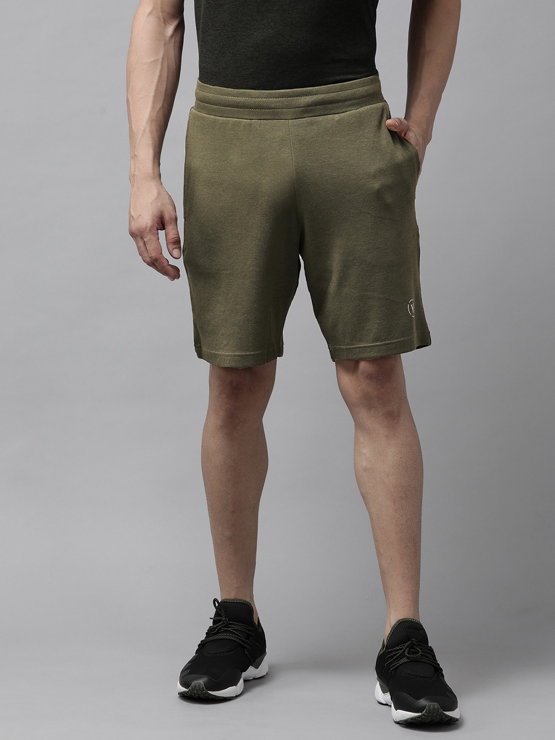 

Van Heusen Men Olive Green Solid Sports Shorts