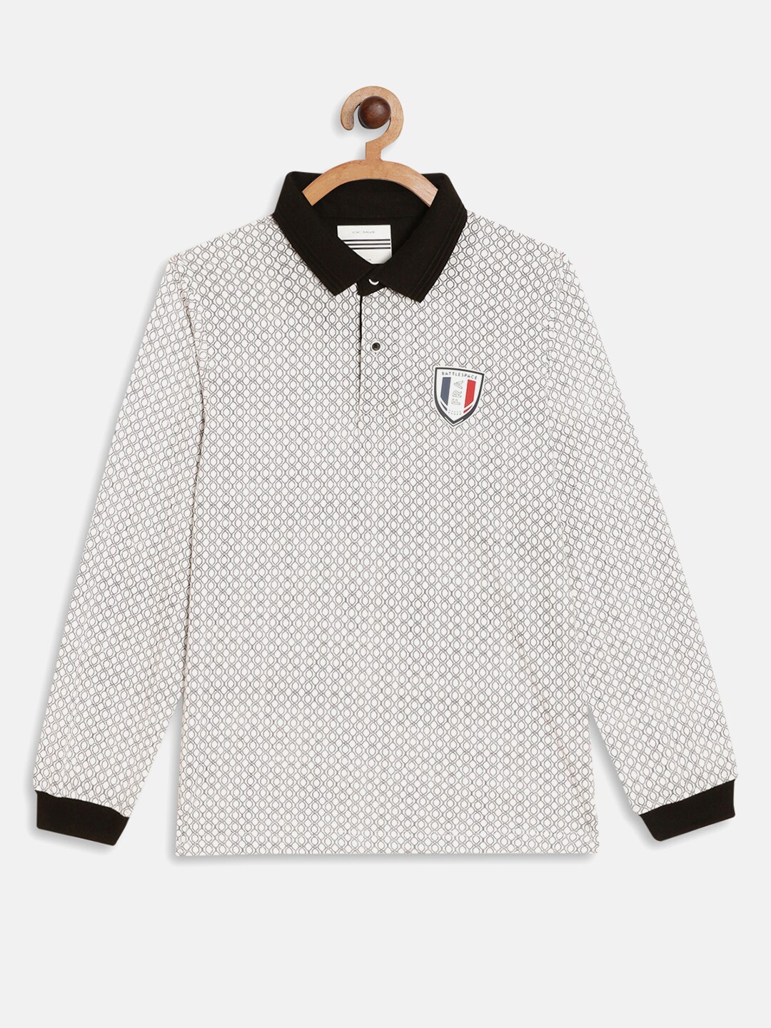 

Octave Boys White Printed Polo Collar T-shirt