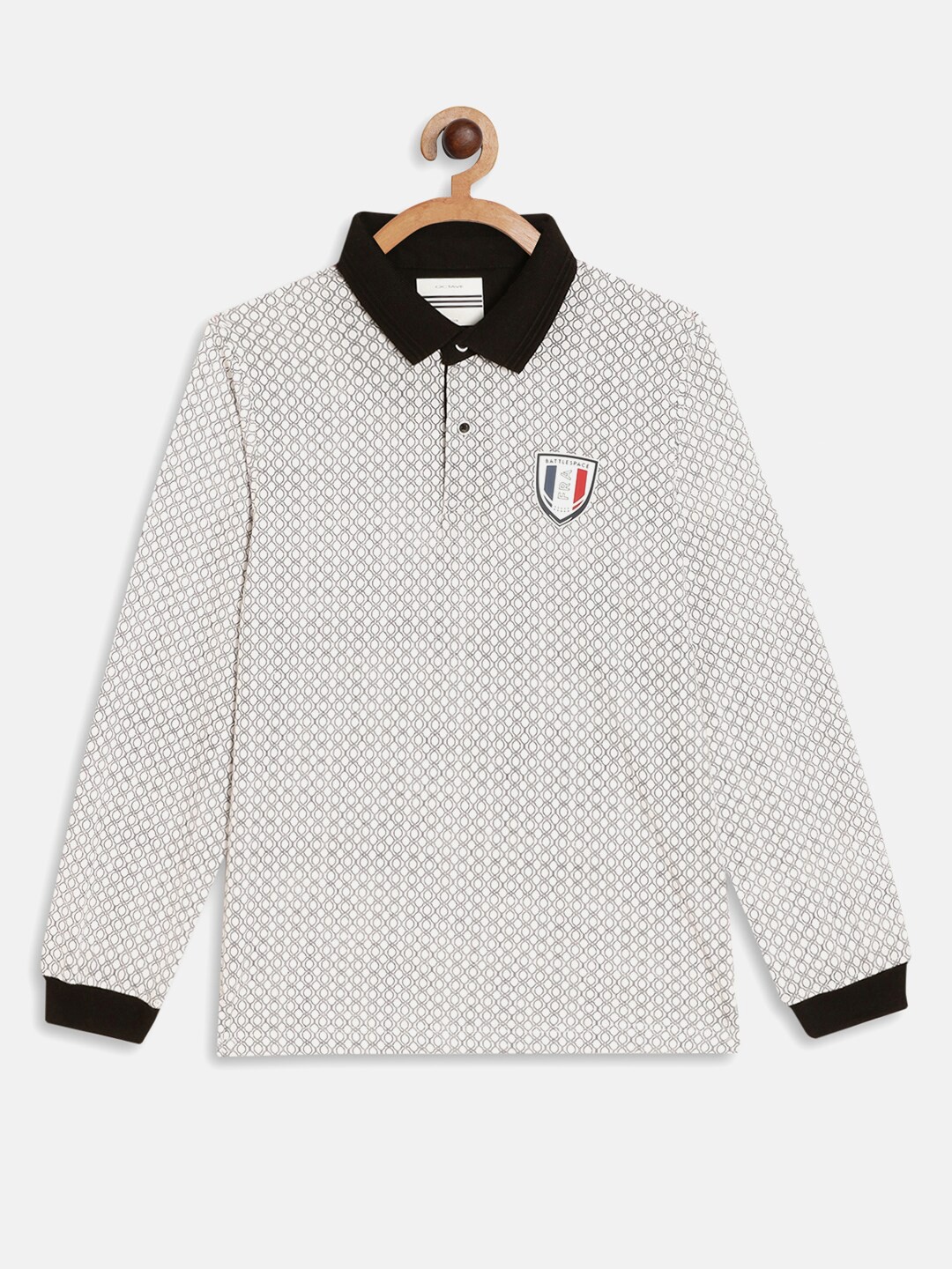 

Octave Boys White & Black Printed Polo Collar Cotton T-shirt