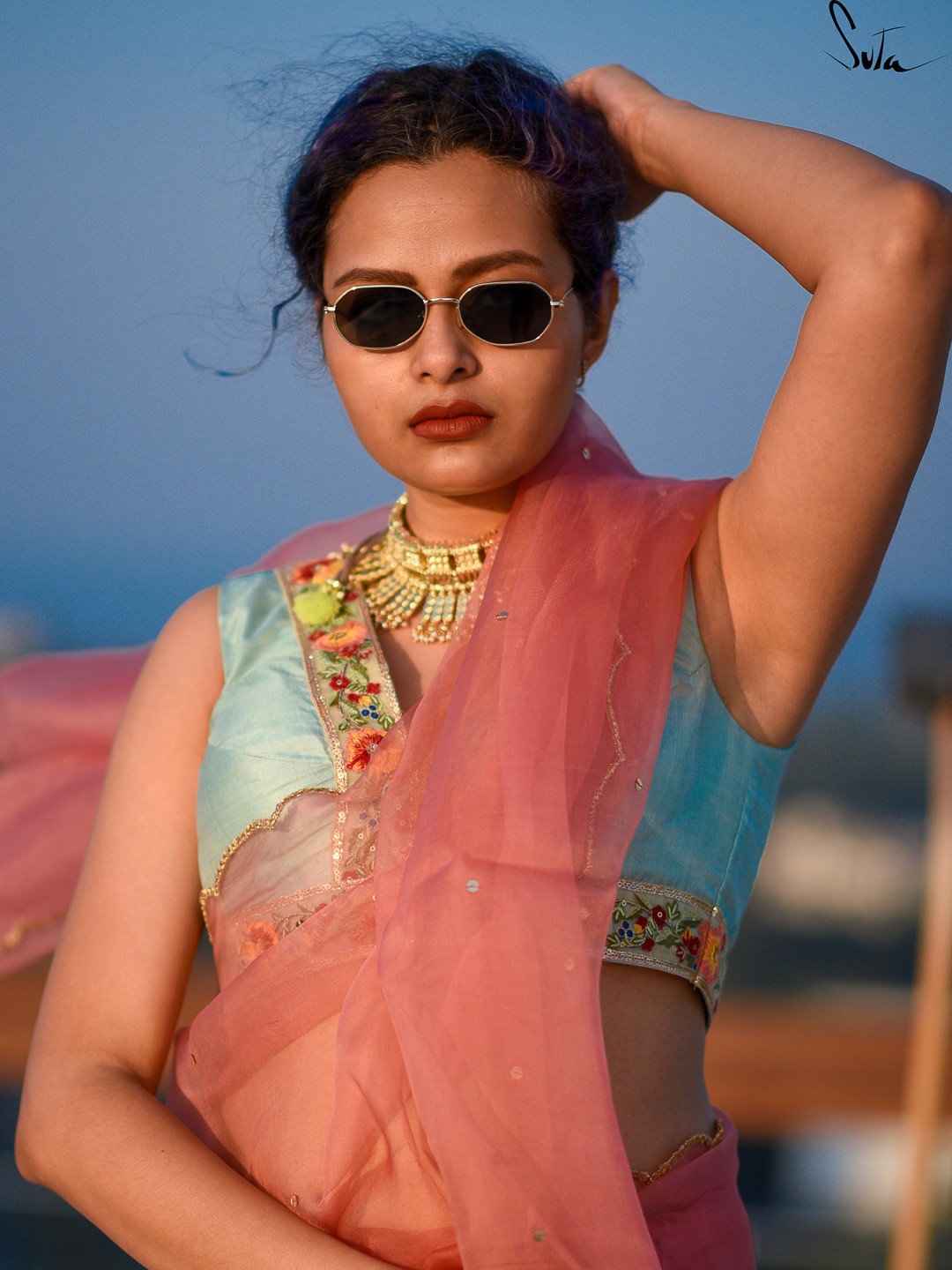 

Suta Women Blue Embroidered Silk Saree Blouse