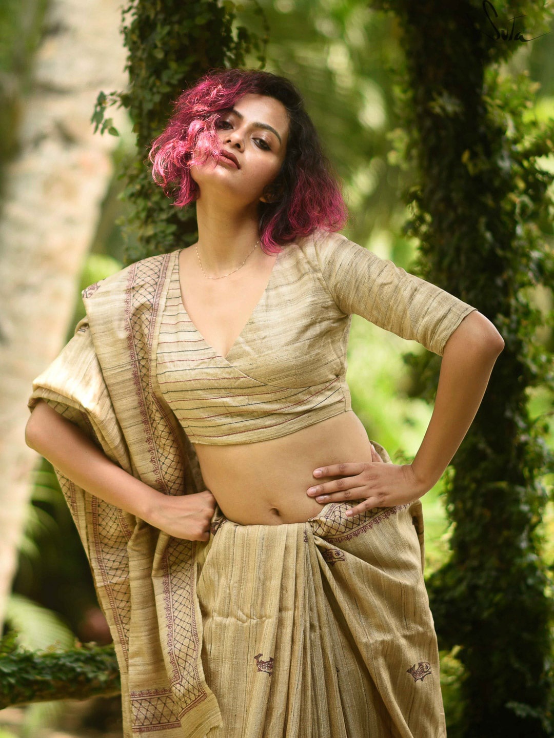 

Suta Beige Striped Saree Blouse