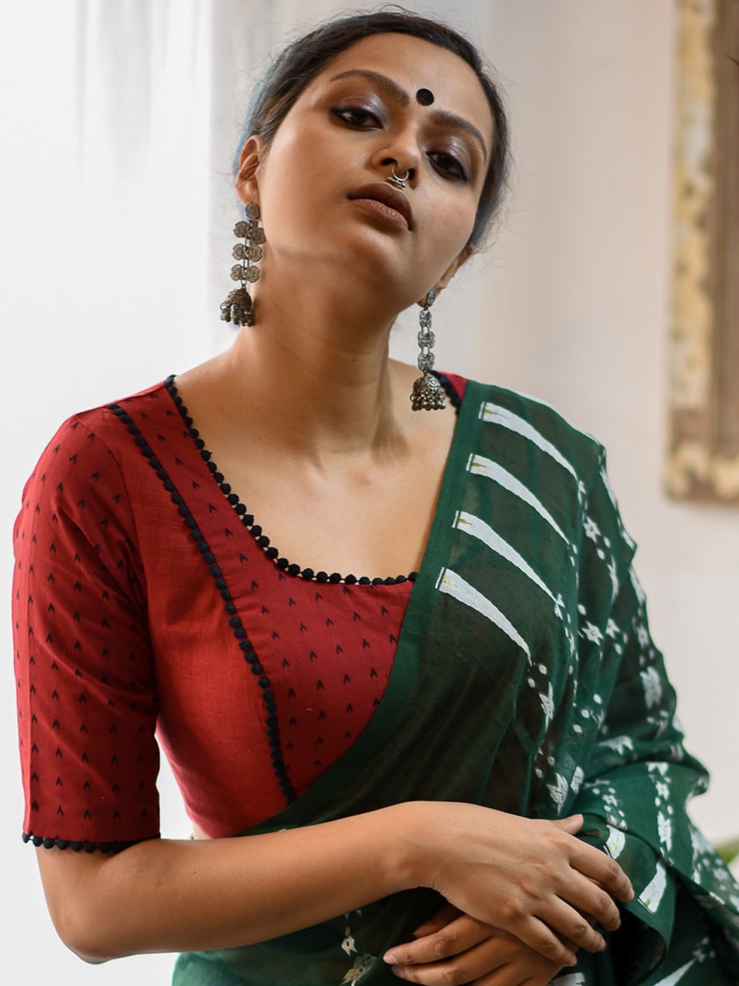 

Suta Red Woven Cotton Saree Blouse