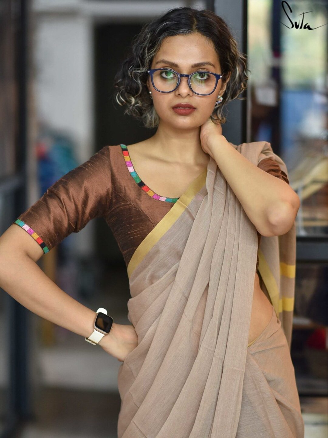 

Suta Brown Solid Silk Saree Blouse