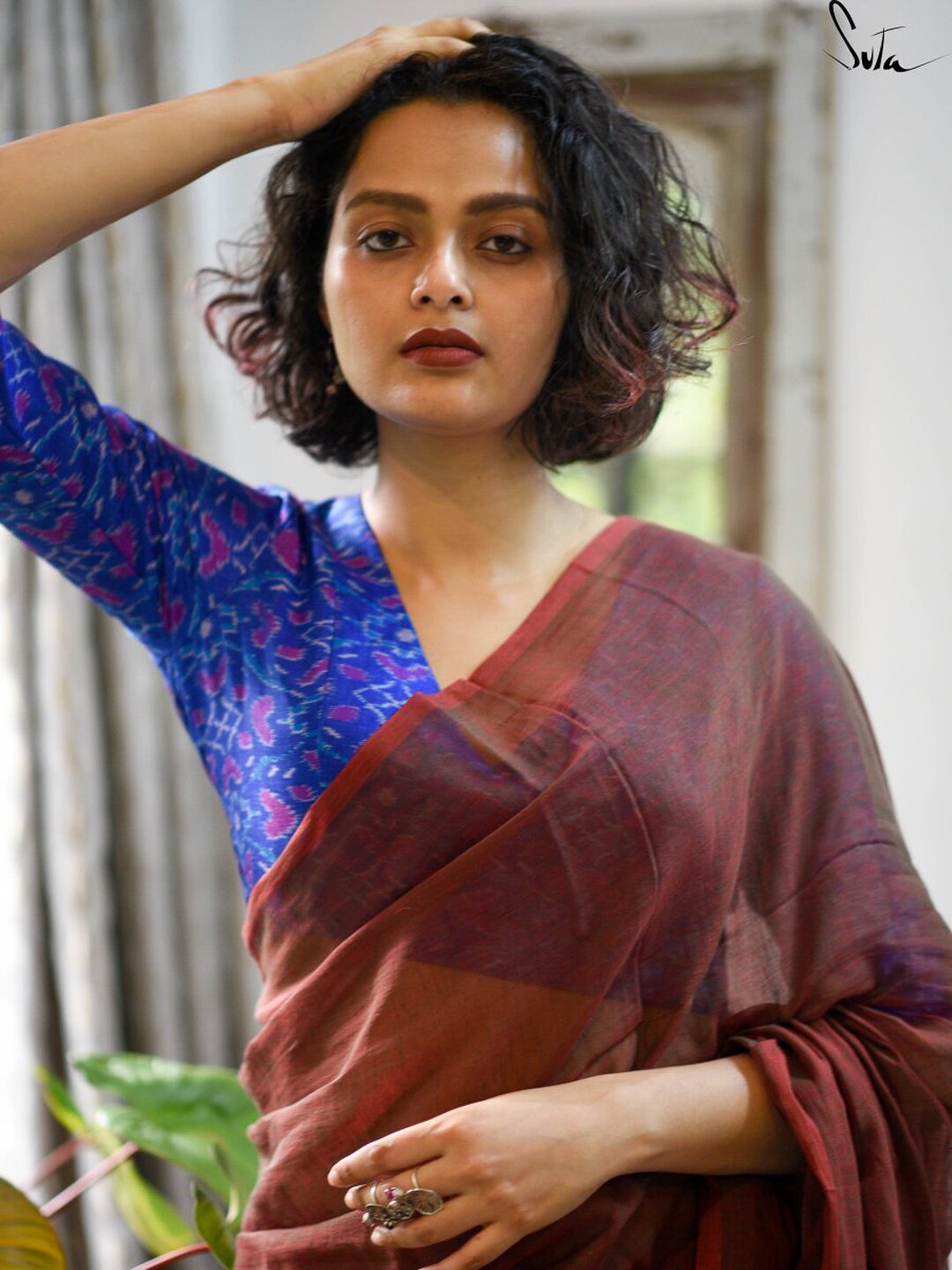 

Suta Women Blue Printed Saree Blouse