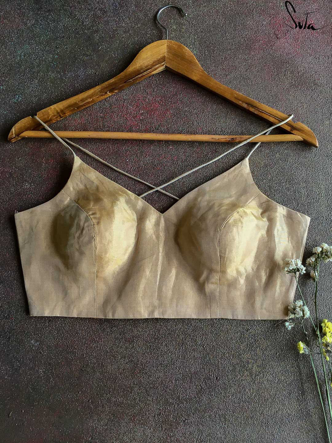 

Suta Women Beige Solid Padded Strappy Sleeves Saree Blouse