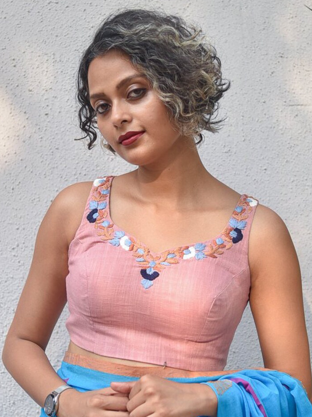 

Suta Pink Embroidered Cotton Saree Blouse