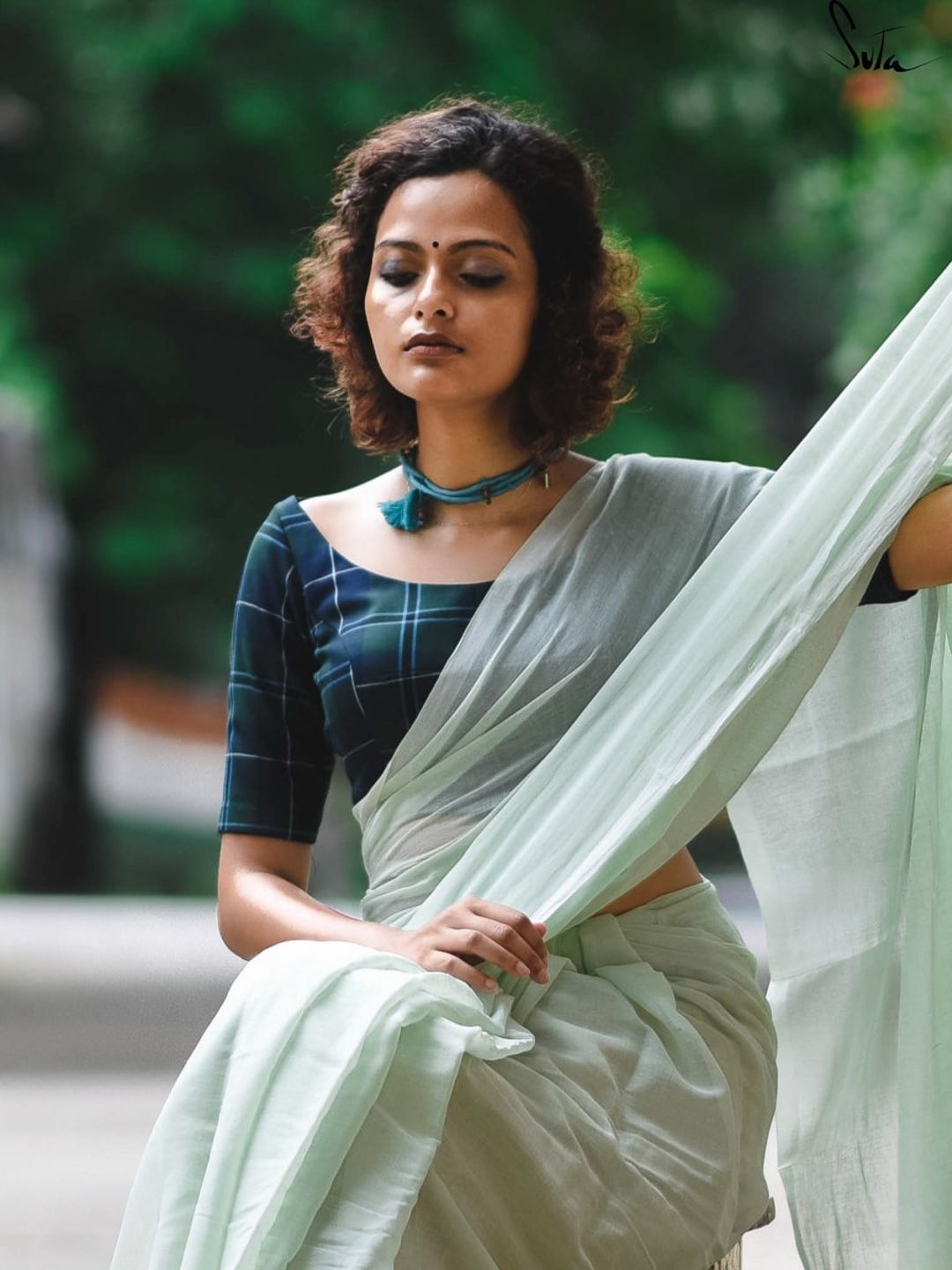

Suta Blue Checked Saree Blouse