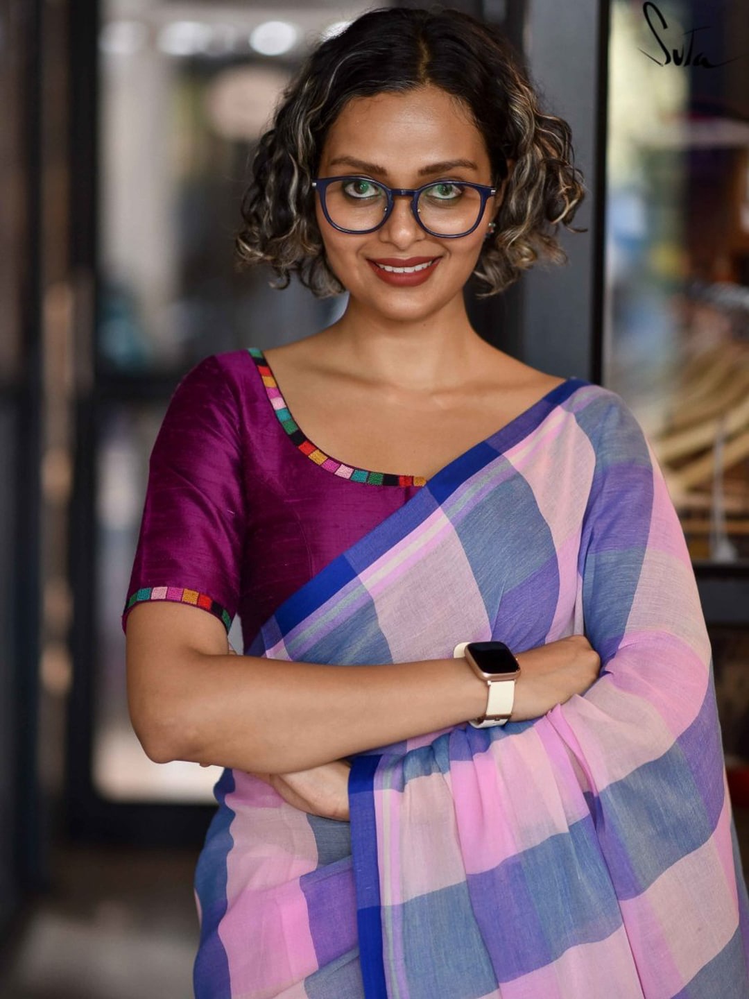 

Suta Women Purple Solid Silk Saree Blouse