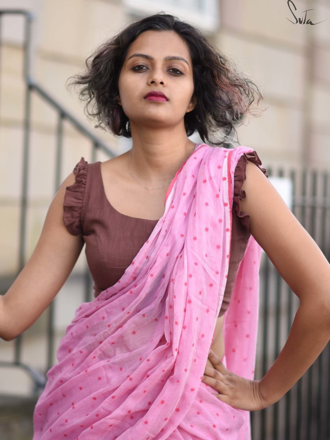 

Suta Brown Hand-Painted Cotton Saree Blouse