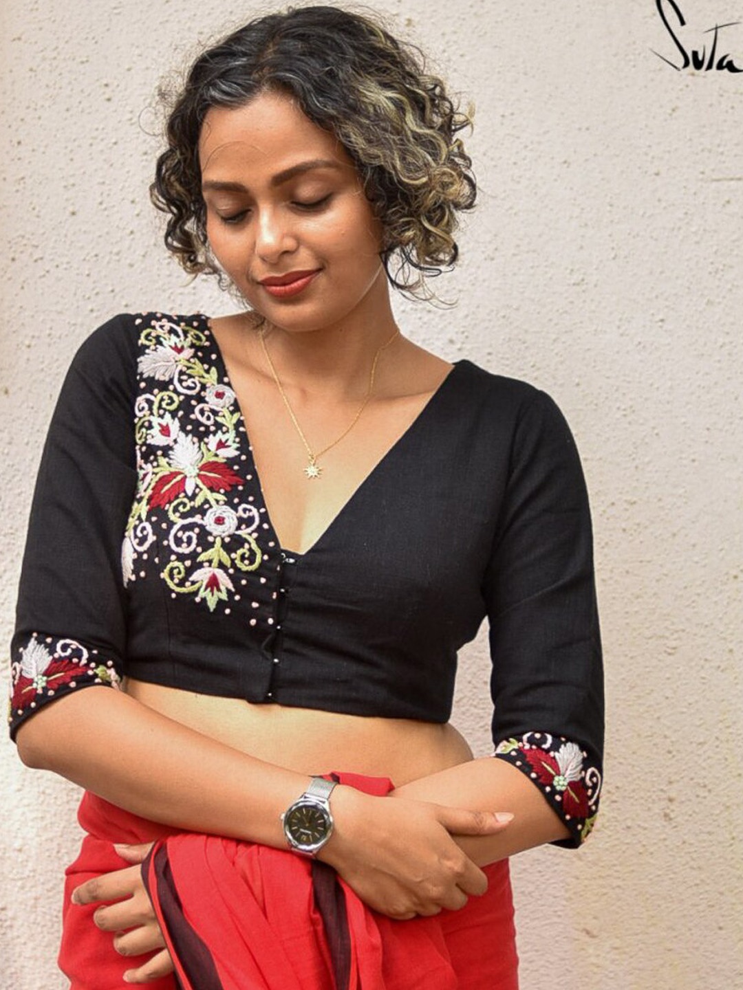 

Suta Women Black Embroidered Saree Blouse