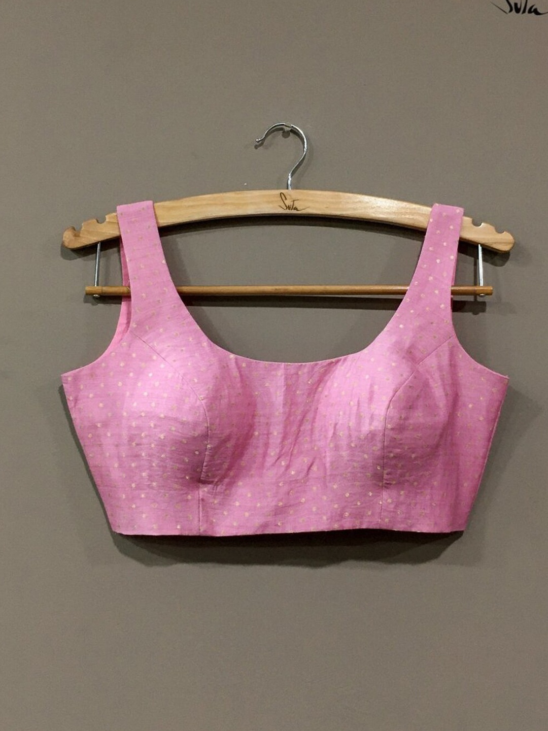 

Suta Pink Solid Muga Silk Saree Blouse