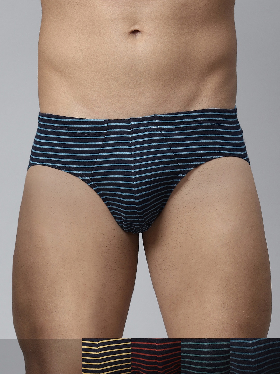 

Marks & Spencer Men Pack of 5 Pure Cotton Striped Briefs T142538INAVY MIX, Blue