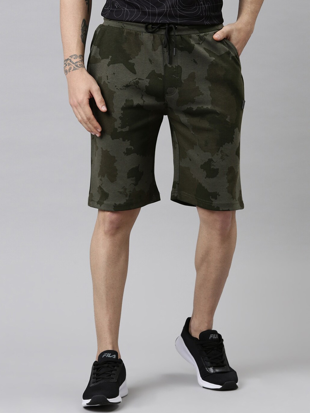 

Proline Active Men Olive Green Camouflage Printed Training or Gym Shorts