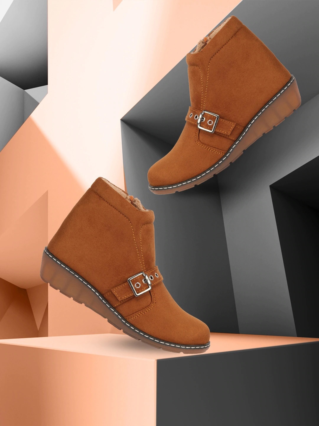 

Alishtezia Women Tan-Brown Solid Flat Boots