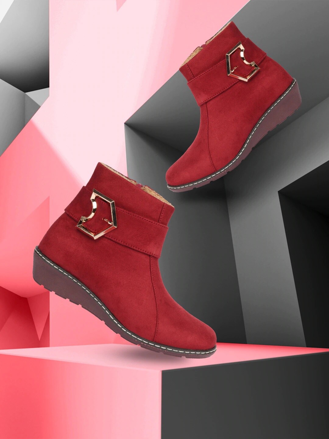 

Alishtezia Women Red Solid Suede Flat Boots