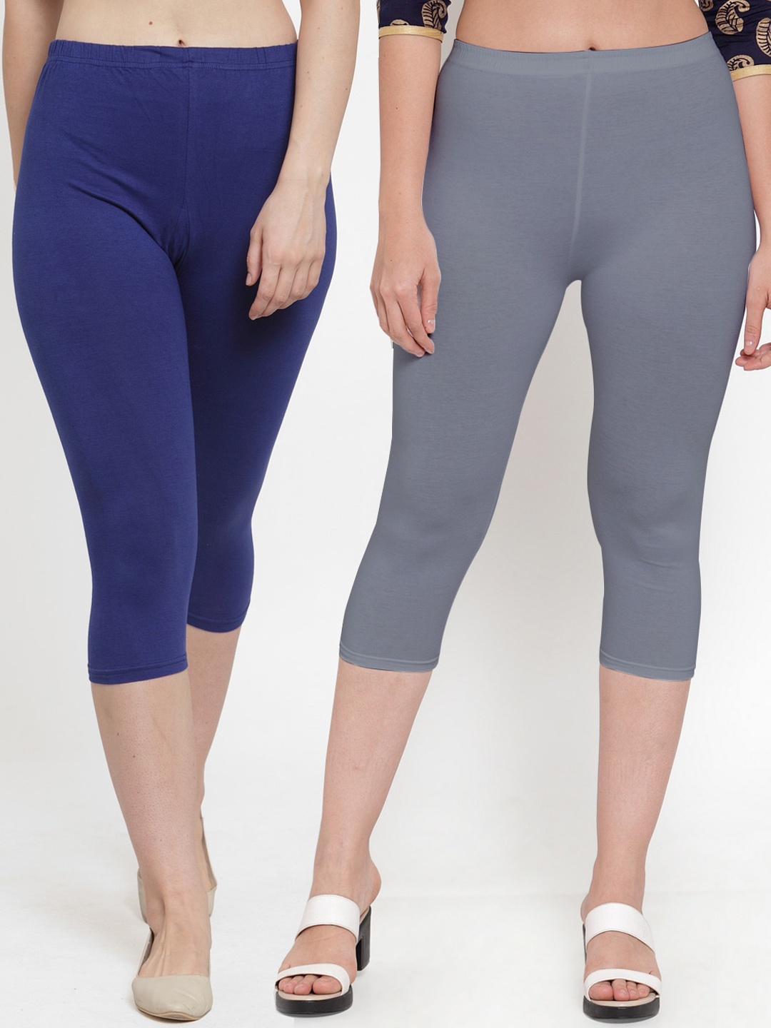 

Jinfo Pack Of 2 Women Grey & Blue Cotton Capris