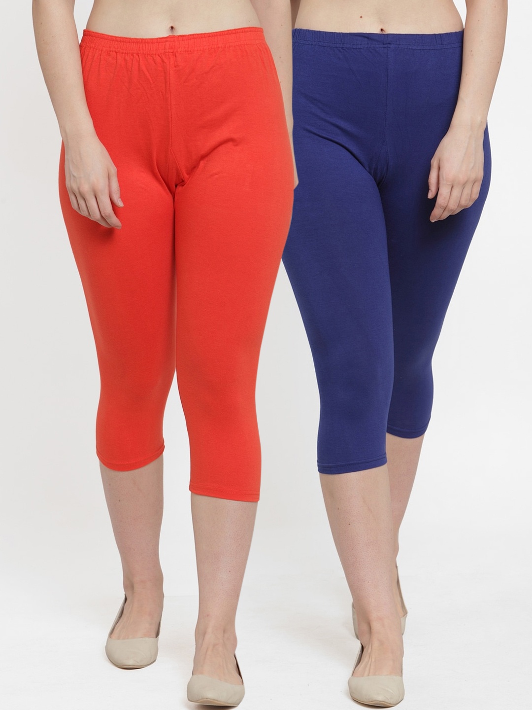 

Jinfo Women Pack Of 2 Blue & Orange Solid Capris