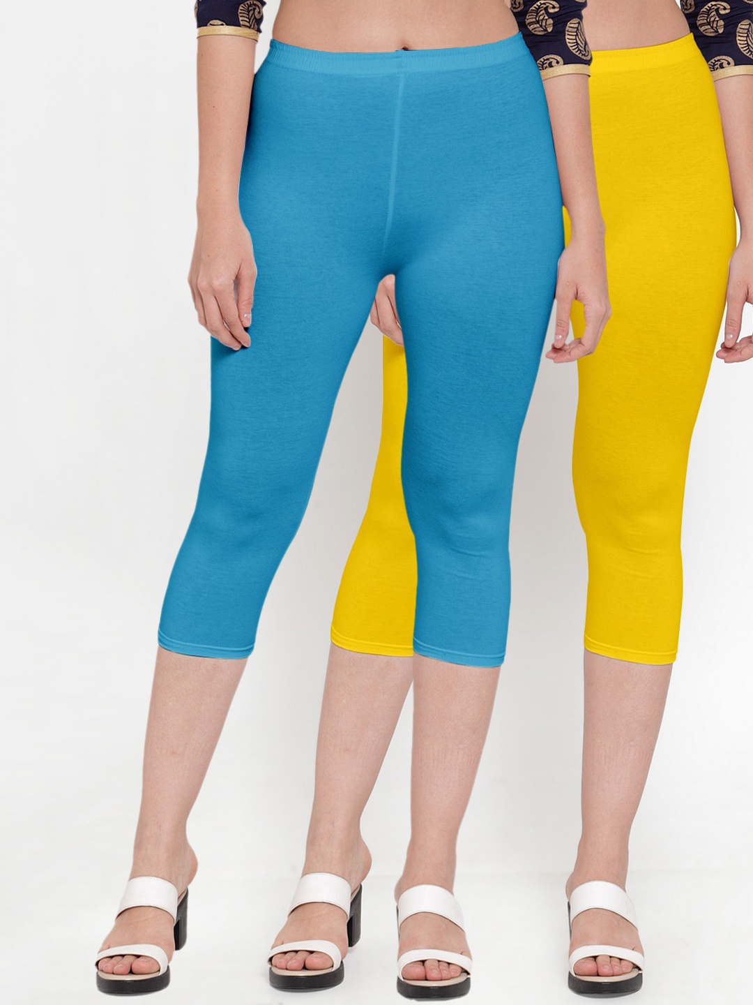 

Jinfo Women Yellow & Blue Capris