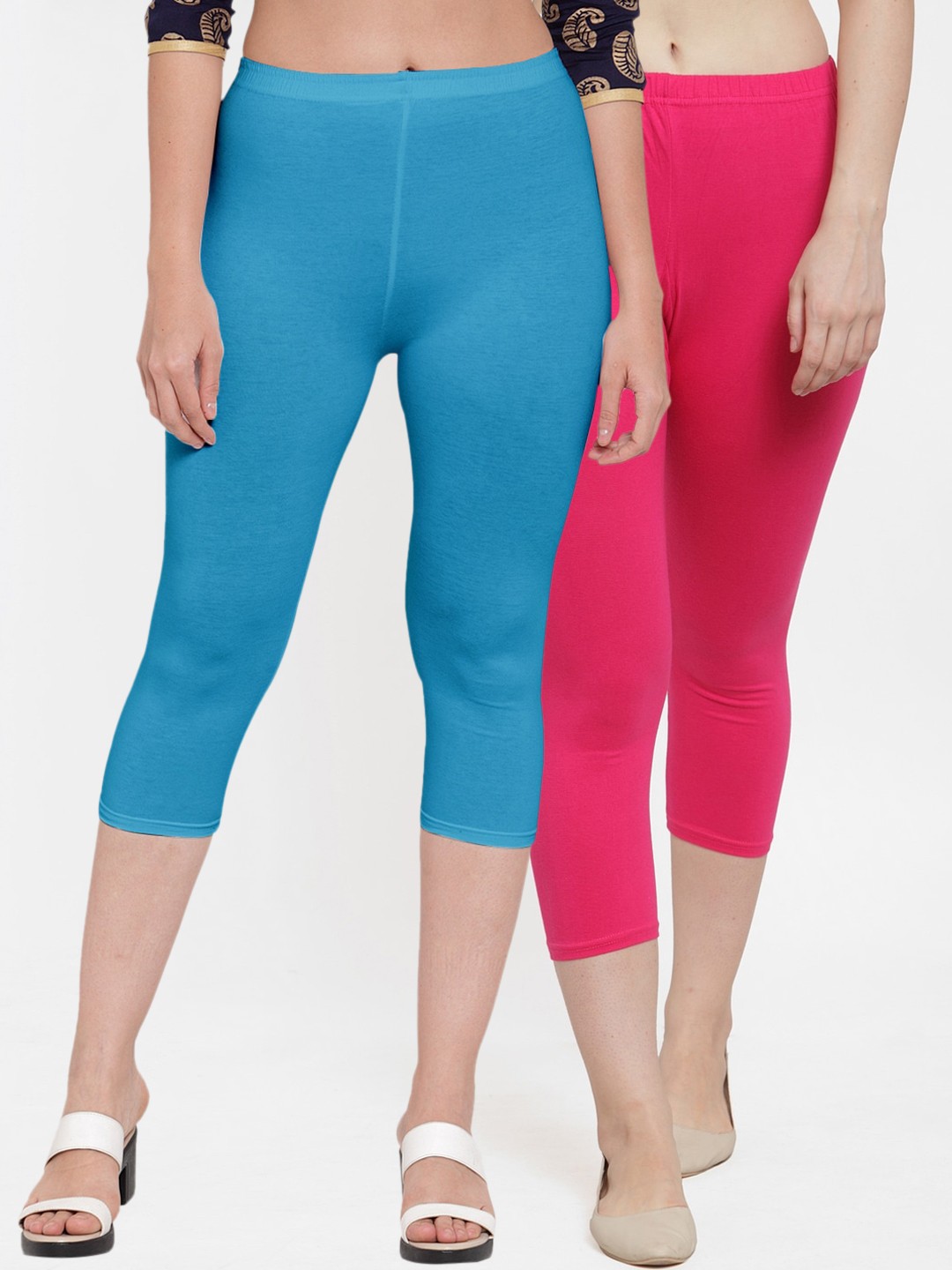 

Jinfo Women Pink & Blue Set of 2 Capris