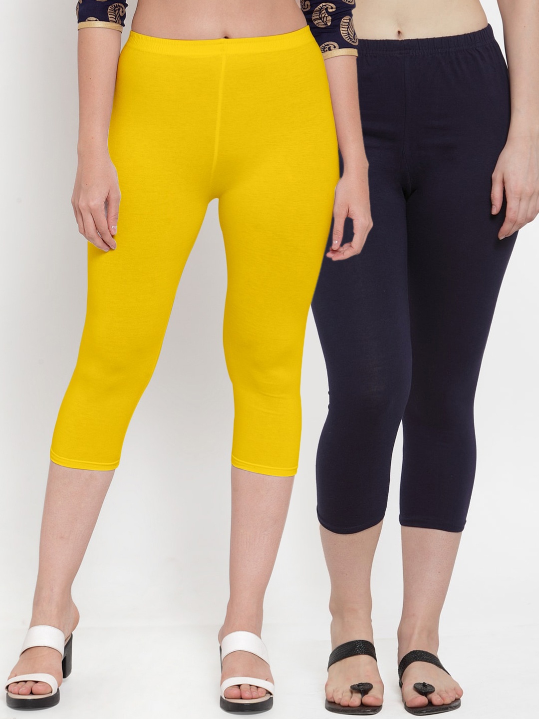 

Jinfo Women Yellow & Navy Blue Capris