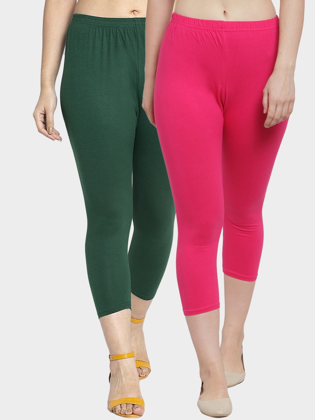 

Jinfo Women Pink & Green Pack Of 2 Capris