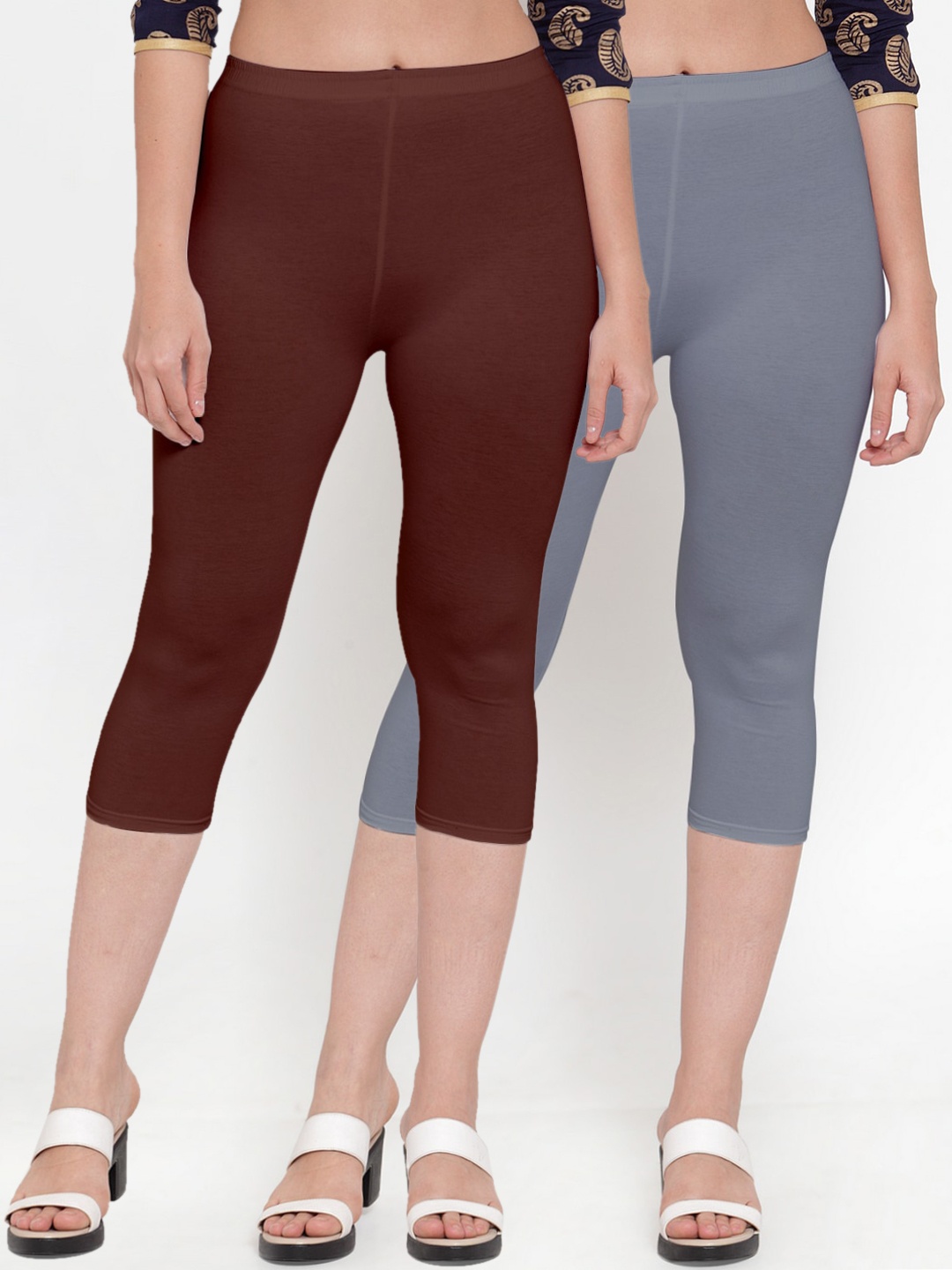 

Jinfo Pack Of 2 Women Grey & Brown Capris