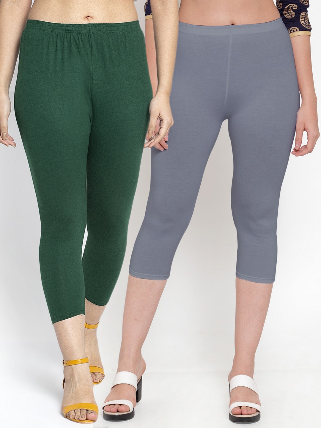 

Jinfo Women Grey & Green Capris