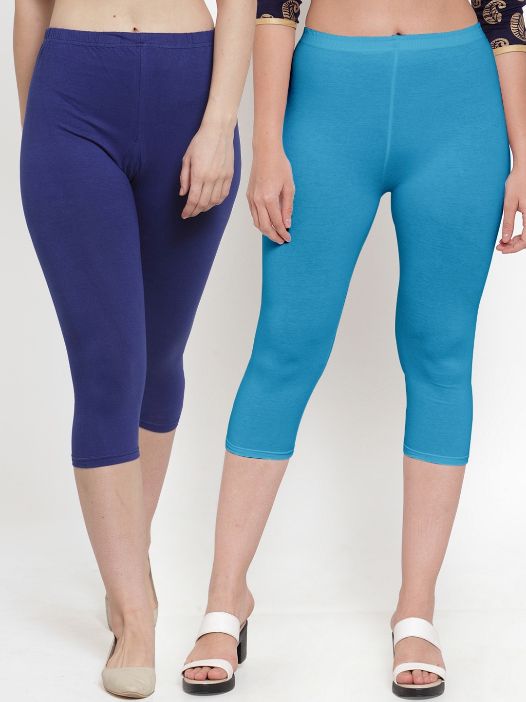 

Jinfo Women Pack Of 2 Blue & Navy Blue Capris