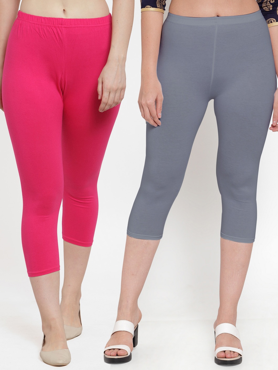 

Jinfo Pack Of 2 Women Grey & Pink Cotton Capris