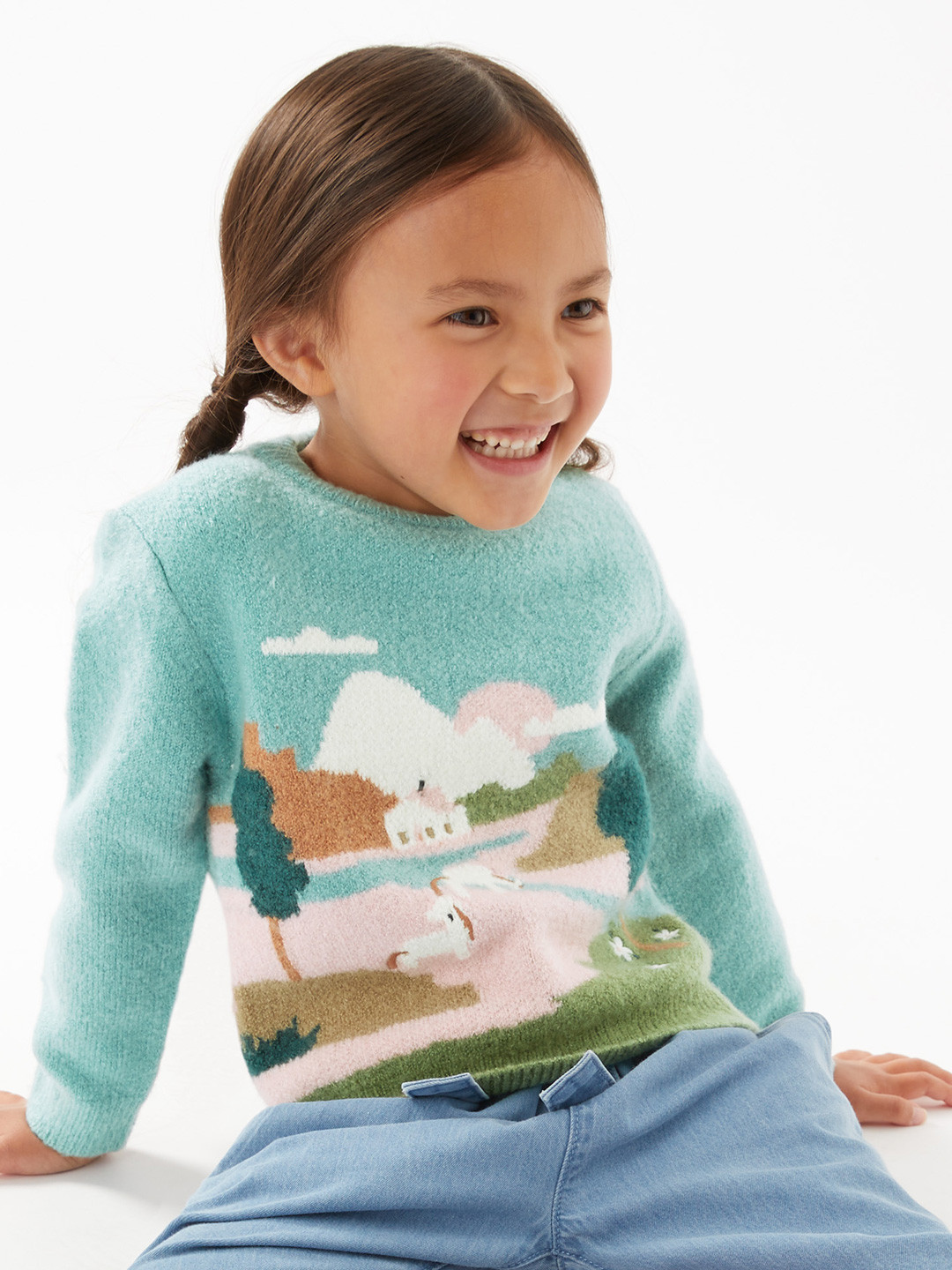 

Marks & Spencer Girls Green & White Printed Pullover