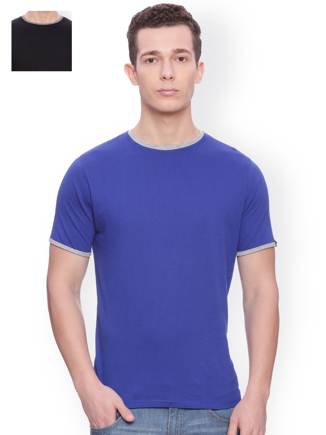 

Basics Pack of 2 Slim Fit Pure Cotton T-shirts, Blue