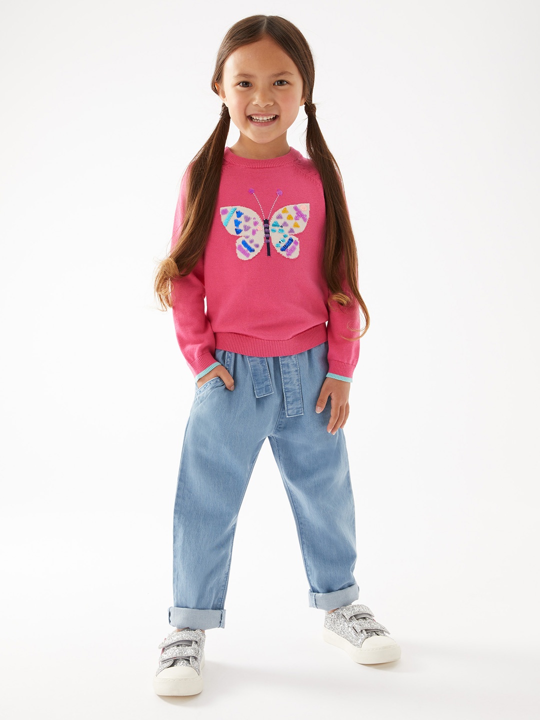 

Marks & Spencer Girls Pink & Blue Pullover Sweater with Embellished Detail